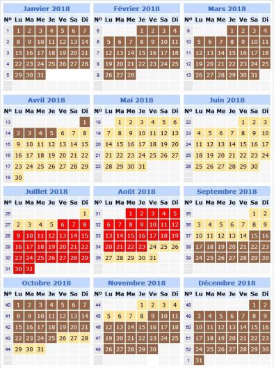 Calendrier saison 2018